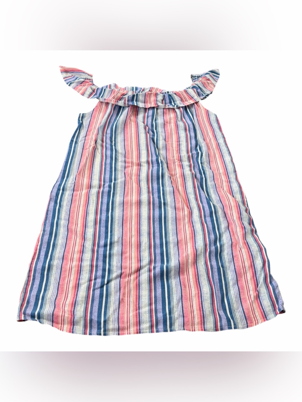 Primark Girls Blue Pink Striped Off The Shoulder Dress Size 11-12 Year 152cm
